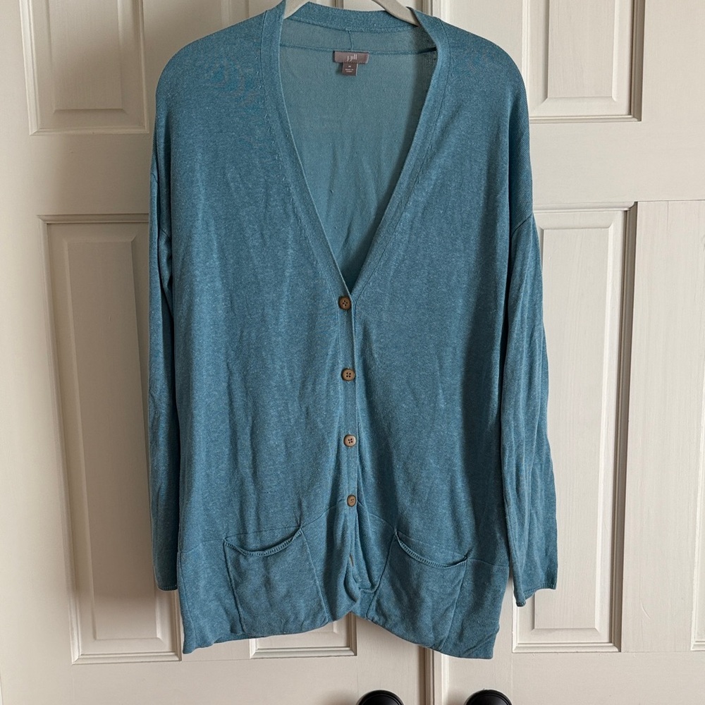 J. Jill Teal Button-Up Linen Cardigan